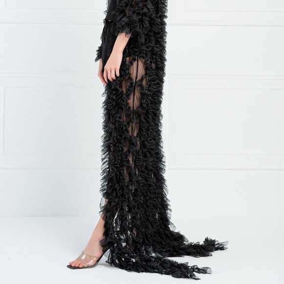 Black Ruffle Tulle Duster Cardigan- 1 left❗️ - Picture 4 of 5